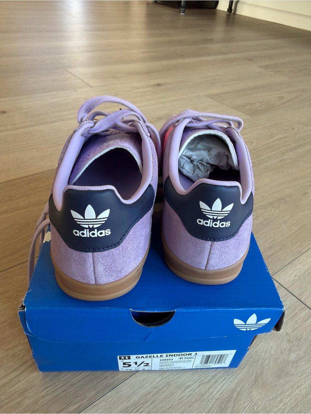 adidas Gazelle Lavender Suede Sneakers with Pink Stripes - Picture 9 of 11